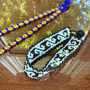 Vintage Hand Beaded Necklace & Bracelet Set Colorful Glass Seed Beads